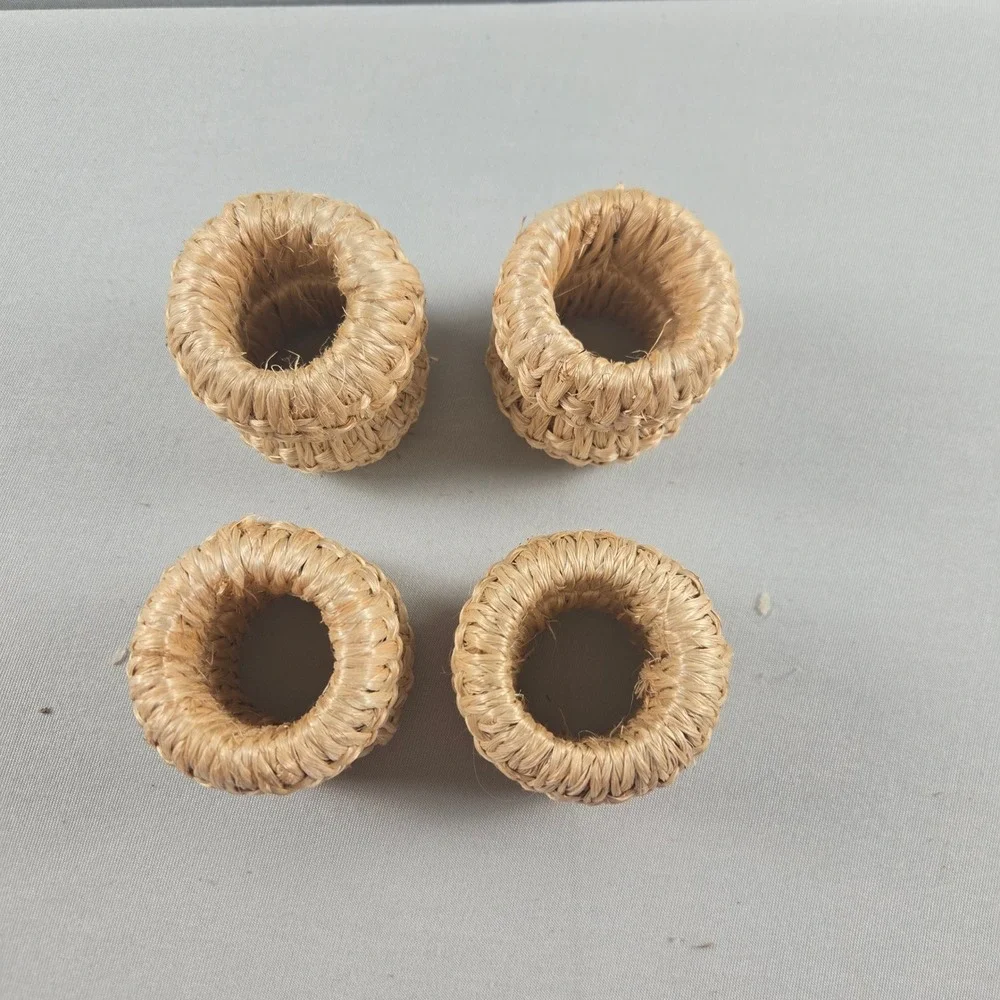 Set of 8 Woven Raffia Napkin Rings Natural Boho Coastal Farmhouse Table Decor
